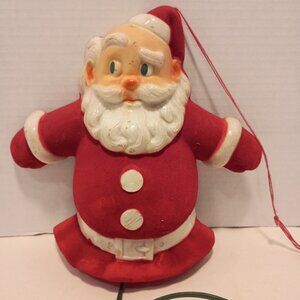 Lighted 1940s GLO LITE Santa Flocked Christmas Tree Topper/ Wall Decor *WORKS
